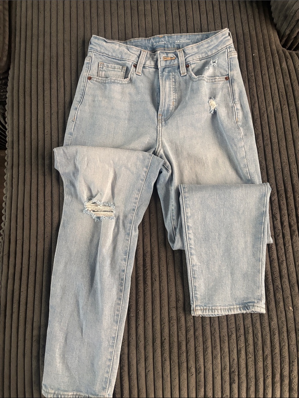Old Navy Light Blue Straight-Leg Distressed Jeans